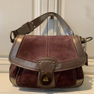 Coach Legacy Ali oxblood suede metallic leather shoulder bag boho bag F063-10351